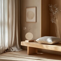 Poster - A serene, minimalist interior featuring natural textures and decor.