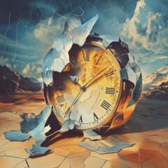 Canvas Print - A shattered clock symbolizing the distortion of time and reality.