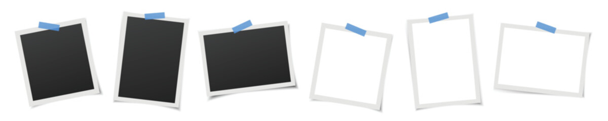 Poster - Realistic polaroid photo frame set. Vector vintage photo frames with overlay shadows on white background. 3d instant photos. Square, vertical, horizontal photo templates. 