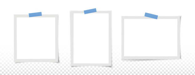 Wall Mural - 3 polaroid photo frames collection vector. empty black photo frame mockup with shadow and white back