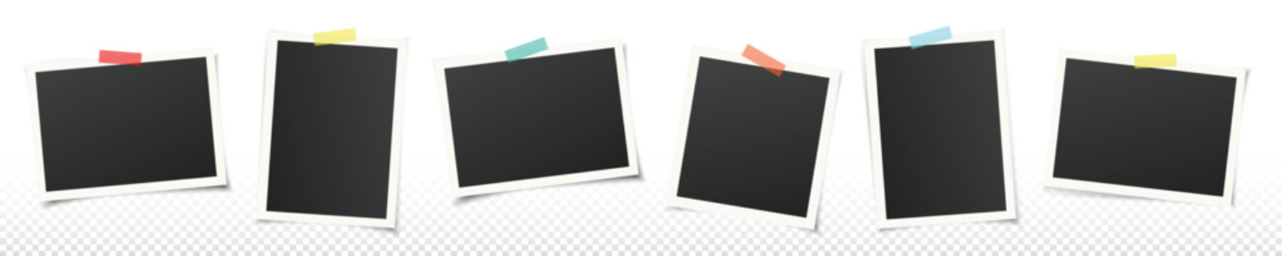 polaroid photo frames collection vector. empty black photo frame mockup with shadow. transparent mul
