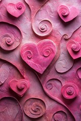 Wall Mural - A textured design featuring hearts and swirls in warm colors.