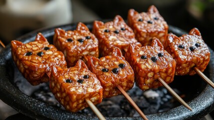 Deliciously grilled skewers shaped like cats, showcasing a unique and playful culinary presentation. Perfect for food lovers.