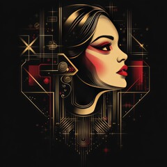 Sticker - A stylized portrait of a woman with geometric and abstract elements.