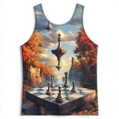 Wall Mural - A surreal chess scene set in a vibrant autumn landscape.