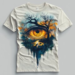 Poster - A surreal t-shirt design featuring an eye and a tree landscape.