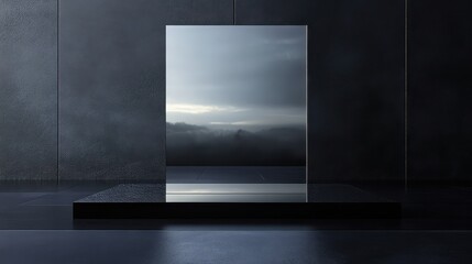 Wall Mural - Reflective glass mirror mockup on a sleek black surface