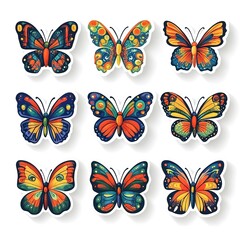 Canvas Print - Retro Groovy Vector Decorative Colored Butterflies Sticker on white background 