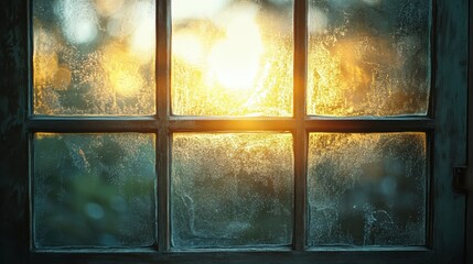 Textured glass window mockup with sunlight filtering through