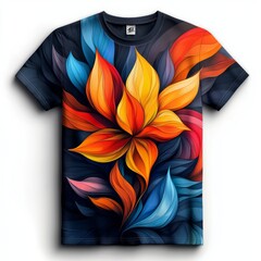 Sticker - A vibrant floral design on a t-shirt showcasing colorful leaves and petals.