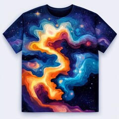 Wall Mural - A vibrant galaxy-themed t-shirt design with swirling colors.