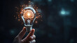 © Ika P - Businessman holding a light bulb with a glowing brain. Business innovation and tech. Symbolizing innovation idea. Brain smart. Innovative thinking and creative for business success. Future. Copy space