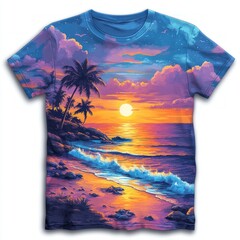 Canvas Print - A vibrant sunset beach scene on a t-shirt design.