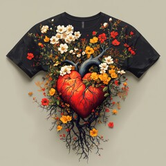 Poster - A vibrant t-shirt design featuring a heart entwined with flowers.