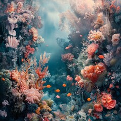 Canvas Print - A vibrant underwater scene with colorful corals and fish.