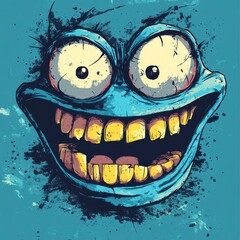 Wall Mural - A vibrant, cartoonish face with exaggerated features and a wide grin.