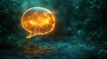 Wall Mural - A glowing speech bubble with a subtle shadow, isolated on a dark green background