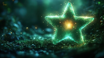 Wall Mural - A glowing star icon with a soft outer glow effect on a green background