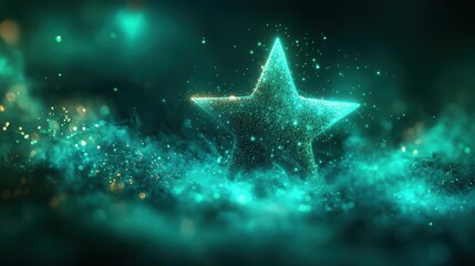 Wall Mural - A glowing star icon with a soft outer glow effect on a green background