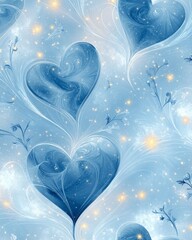 Canvas Print - A whimsical blue heart pattern with floral elements and stars.