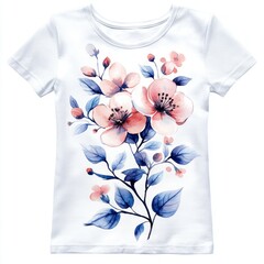 Sticker - A white t-shirt featuring a floral watercolor design.