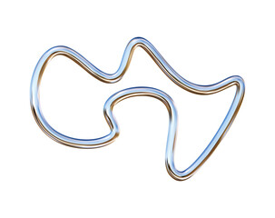 3d chrome holographic abstract figure. Silver metal curve element isolated. Fluid wave, squiggle, flow swirl. Dynamic line shape. Vector illustration