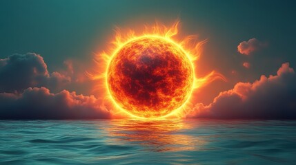 Wall Mural - a sun icon with a radiant glow, isolated on a gradient green backdrop