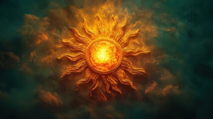 Wall Mural - a sun icon with a radiant glow, isolated on a gradient green backdrop