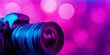 © StockUp - A detailed view of a camera lens with a vibrant bokeh background in pink and purple hues, creating a stunning visual effect.