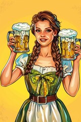 A person holding two mugs of beer