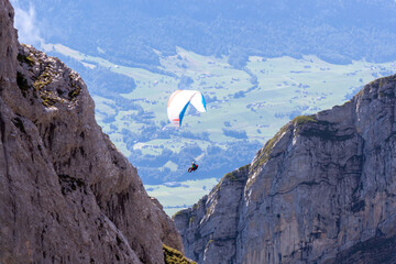 Summer in the Mountains. Paragliding on top of Pilatus