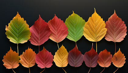 Wall Mural - Rows of autumn leaves show natural beauty.