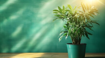 Sunlight softly illuminating an indoor plant, peaceful corner of the room, natural textures