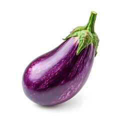 64. A vibrant purple eggplant isolated on a clean white background