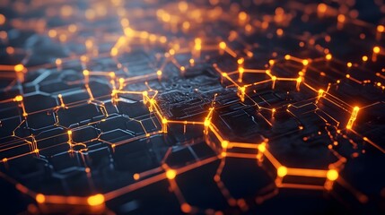 Stylized Graphene Molecule Overlaid with Glowing Circuits for Advanced Electronic Systems