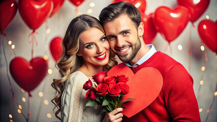 loving couple happy new year and valentine day card and banner.