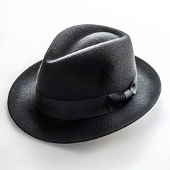 68. A classic black fedora hat isolated on a pristine white background