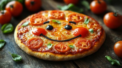 Wall Mural - Delicious pizza decorated with a big smile for a joyful meal