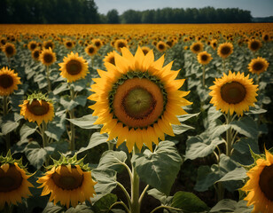 field of sunflowers, sunflowers in the field, sunflower field in the summer