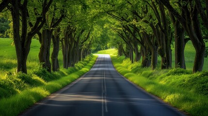 Wall Mural - a road with trees on both sides and a long tunnel in the middle