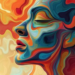 Sticker - Abstract portrait with vibrant colors and flowing shapes.