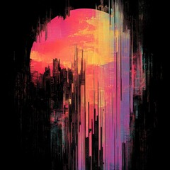 Poster - Abstract representation of a vibrant sunset with vertical lines.