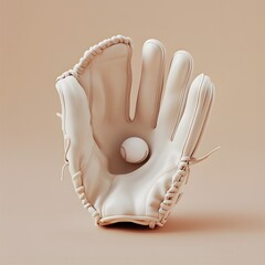 57. A classic white baseball glove with a ball isolated on a smooth background