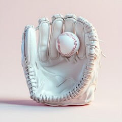 57. A classic white baseball glove with a ball isolated on a smooth background