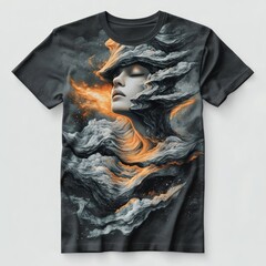 Poster - Artistic t-shirt featuring a surreal face with swirling clouds.