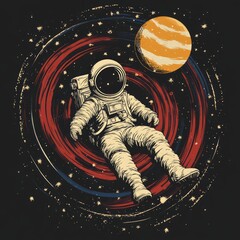 Wall Mural - Astronaut floating in space with a planet in the background.