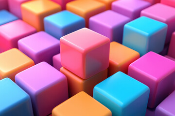 Wall Mural - colorful cubes arranged in a vibrant geometric pattern, showcasing a mix of blue, pink, and orange h