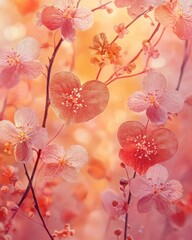 Wall Mural - Beautiful pink flowers with heart-shaped blooms in a soft background.