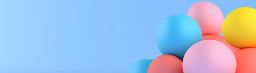 Wall Mural - a colorful arrangement of pastel spheres stacked against a light blue background, creating a vibrant