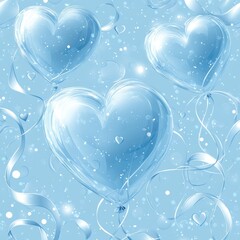 Poster - Blue heart-shaped balloons with ribbons and sparkling effects.